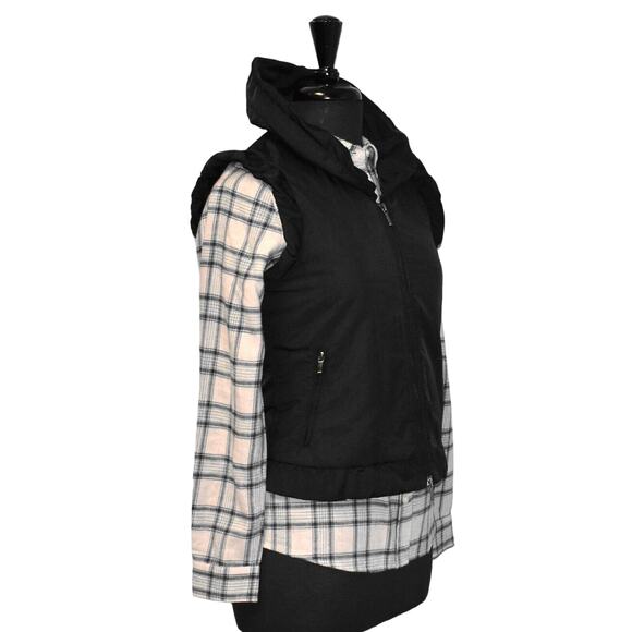 B0 LAFAYETTE 148 Black Ruffled Collar & Sleeve Sturdy Zippers Puff Vest Size S - Picture 4 of 6